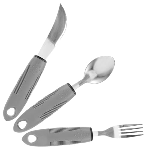 VINTORKY 高齢者用防抖食器 便利な適応型抗震フォークスプーン グリップ付