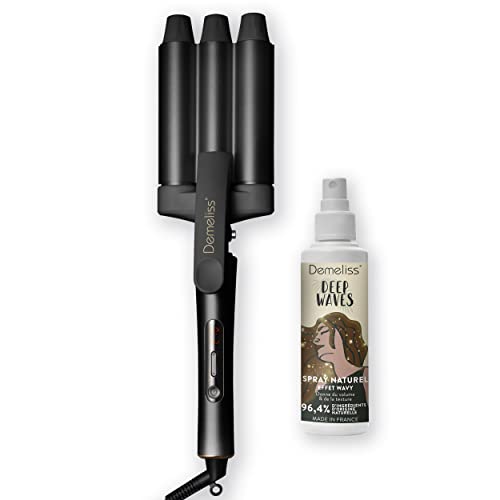 SAINT ALGUE, Demeliss WAVES BLACK, Fer à Onduler + Spray Texturisant Deep Waves, Boucleur Effet Wavy, Styler Complet, Revêtement Céramique et Tourmaline, Noir Mat