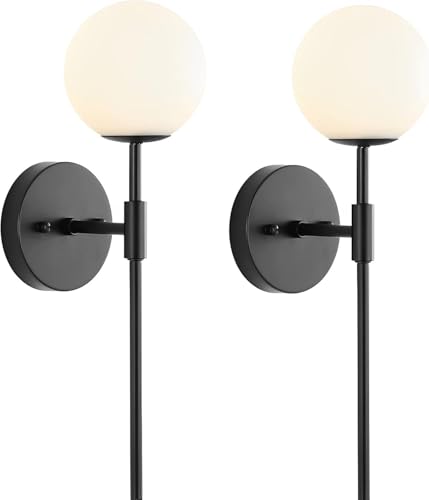 Aplique de Pared, Paquete de 2 lámparas Modernas de Mediados de Siglo con Pantallas de Vidrio Globo Blanco - Aplique de baño, iluminación de tocador, Accesorios de iluminación de Granja Industria