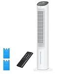 DREO 40“ Evaporative Air Cooler, 35dB Silent Cooling Fan that Blow Cold Air, 80° Oscillating Bladeless Tower Fan for Bedroom, Removable Water Tank, Ice Packs, Remote Control, 4 Speed, 7H Timer, White