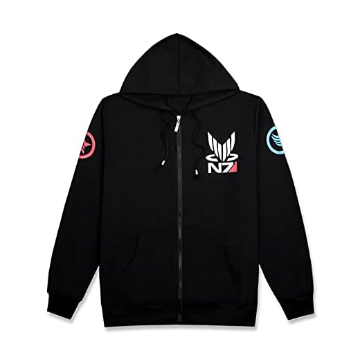 Mass Effect N7 huvtröja med dragkedja för män svart, cosplay-kostym långärmad huvtröjor, unisex insida plus fleece dragkedja jacka med ficktröjor casual höst/vinter toppar