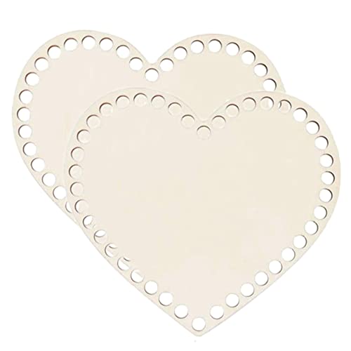 DOITOOL 2pcs Heart Shape Wooden Basket Bottom for Crochet DIY Basket Weaving Supplies Brown