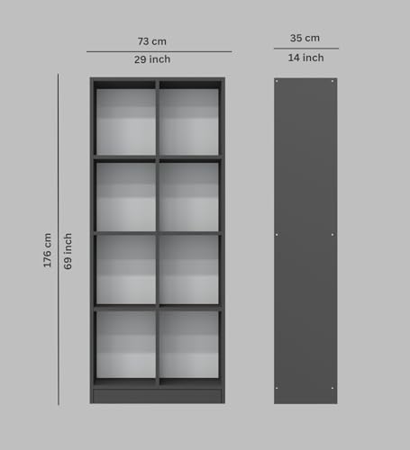 Image of SPECIALITY PANELS 8 Shelf Bookcase, Grey, 176x73x35 cm, Open Storage Shelving Unit with Carpenter Assembly