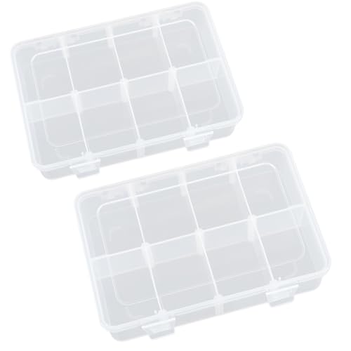 Image of 2 Pack Transparent Plastic Bead Organizers with Adjustable Dividers (8 Grids),Craft Organizers and Storage Beads Organizer,Size 7.09 x 4.72 x 1.65 in