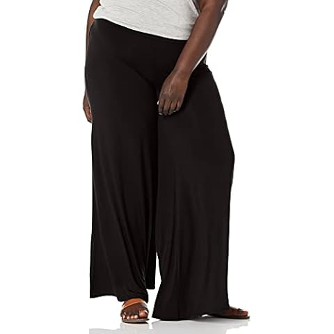 Star Vixen Women's Plus-Size Stretch ITY Knit Wide-Leg Palazzo Pant, Black, 2X Cover
