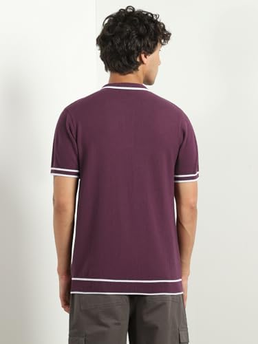 Image of NOBERO Men's Textured Polo Shirt, 100% Cotton Flat Knit, Regular Fit, Vibrant Hues, Classic Polo Collar, Soft & Breathable Casual Wear