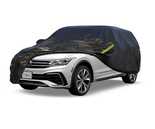 Image of KouKou Waterproof SUV Car Cover Suitable for Volkswagen Tiguan 2020-2025, 7 Layers Windproof All Weather Waterproof Outdoor Cover Sun Rain UV Dust Snow Protection. Black
