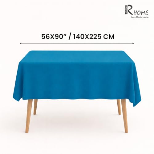 Image of R home 100% Cotton Solid Table Cover | 200 GSM Thick Fabric, Anti-Skid | Machine Washable & Reusable | Ideal for Dining Table & Centre Table, Easy Maintenance (AZULE Blue, 56 x 90 Inch)