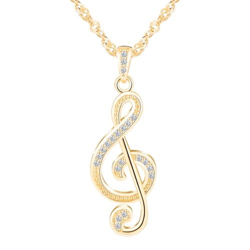 CPSLOVE Collier de musique pour femme en argent 925, pendentif en forme de note avec zircon pour fille, élégant bijou fantaisie avec une chaîne de 45 cm, Or