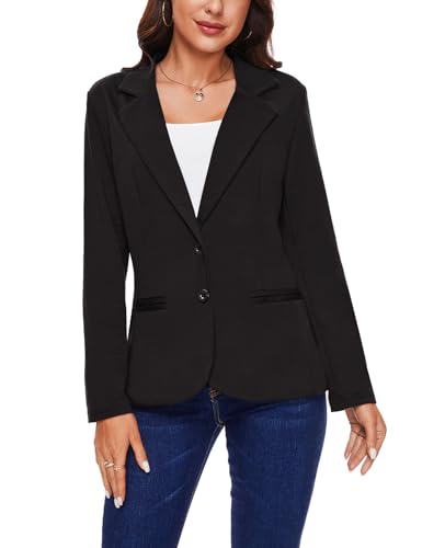 MINTLIMIT Women Long Sleeve Blazer Button Front Work Casual Office Lapel Suit Jacket Lightweight Knit Blazers with Pockets2