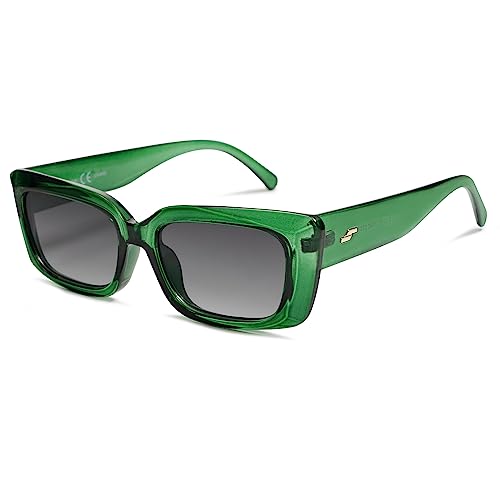SOJOS Trendy Rectangular Sunglasses Womens Face 90's Retro Shades Sunnies Gafas de sole Chunky Angular Cornor Frame SJ2238 White Green