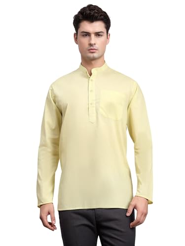 SKAVIJ Men’s Cotton Kurta Shirt – Long Sleeve Henley Tunic with Mandarin Collar Chest Pocket – Casual Ethnic Wear Top