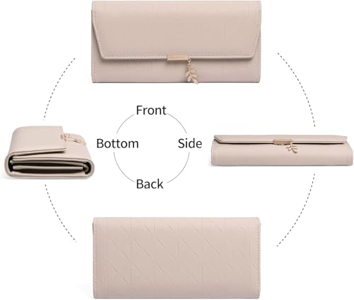 Image of aurrako Wallets for Women Leather Credit Card Holder RFID Trifold Ladies Wallets Coins Zipper Pocket with ID Window Large Capacity (Pink)
