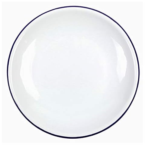 Crow Canyon Home Enamelware Heavy Gauge Salad Coupe Plate, 8.1", Vintage White with Blue Rim (Set of 4) Cover