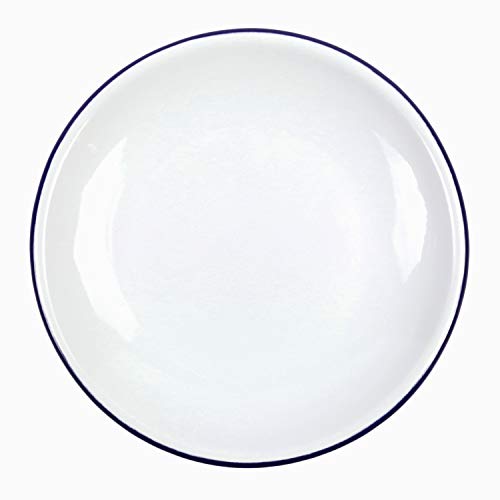 Crow Canyon Home Enamelware Heavy Gauge Salad Coupe Plate, 8.25 inch, Vintage White/Blue (Set of 4)