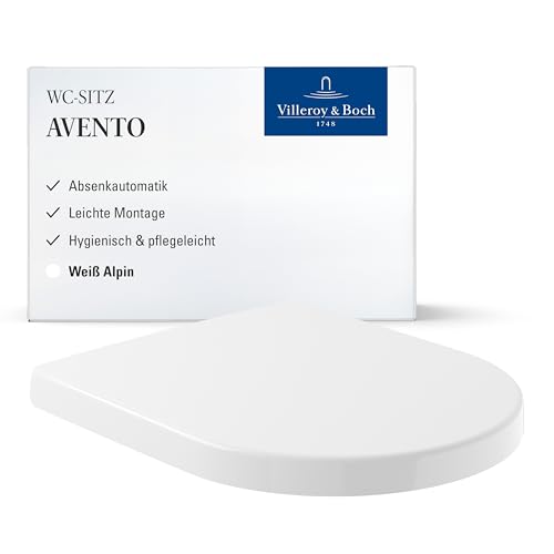 Villeroy & Boch WC-Sitz Avento - Toilettendeckel Weiß glänzend mit Absenkautomatik - Abnehmbarer bruchsicherer Toilettensitz aus Duroplast - Schlanker Klodeckel D-Form - Original Ersatzteil