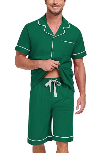 EA'S SECRET Men's 100% Cotton Pajamas Set Short Sleeve Button Down Notched Collar Sleepwear Lounge Pjs Set With Pockets