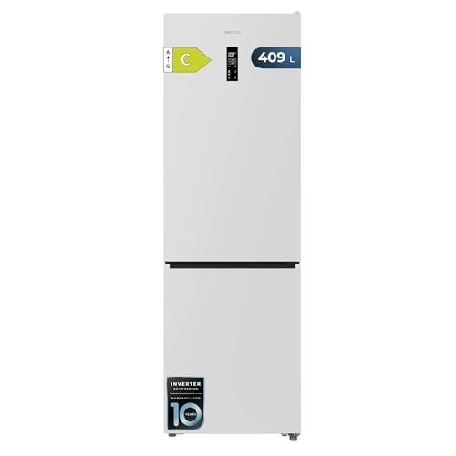 Cecotec Frigorífico Combi 409L Total No Frost Bolero CoolMarket Combi 409 White C. Altura 185cm, MAX INSIDE con VIP Tech, Compresor Inverter Plus, Bajo Consumo, Cajón Temperatura Variable, Blanco