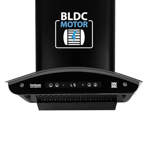 Image of Hindware Smart Appliances | Alexio Plus BLDC 60 cm Chimney | 1450 CMH | Curved Glass | Filterless | Auto Clean | Touch Control, Motion Sensor | 12 Yrs Warranty on Motor & 3 Yrs on Product (Black)