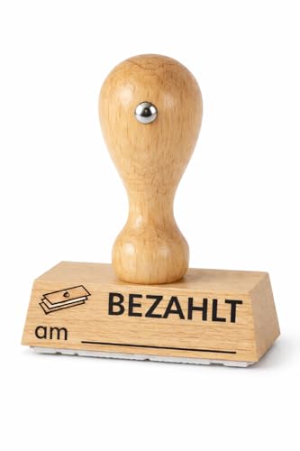 office-Stempel BEZAHLT Stempel mit Linie für Datum oder Unterschrift Holzstempel aus Buchenholz Abdruck 40x10 mm Lagerstempel für Rechnungen Buchhaltung und Büro Office Stempel Bezahlt am