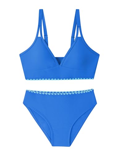 Girls Swimsuits V-Neck Double Strap Design Cute Girls Bikini Swim Two Piece Sets with Chest Pad