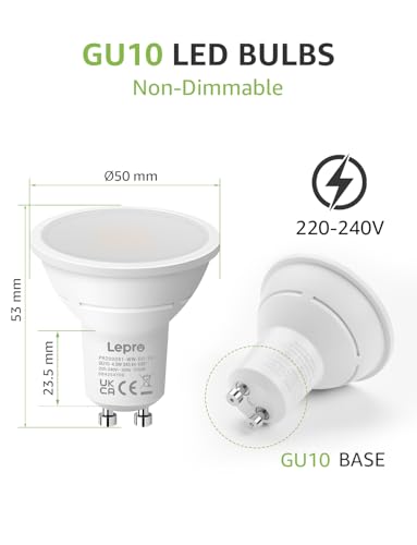 Lepro GU10 LED Bulbs, Warm White 2700K, 4.5W 345lm, 50W Halogen Spotlight Bulb Equivalent, Energy Saving GU10 LED Light Bulbs, 100° Wide Beam, Non-dimmable, Pack of 10