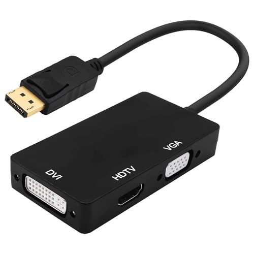 YARCHONN YARHONN Adaptador DisplayPort a HDTV VGA DVI Adaptador DP a VGA DVI HDTV 3 en 1 Cable Convertidor Macho a Hembra para PC Portátil TV Proyector