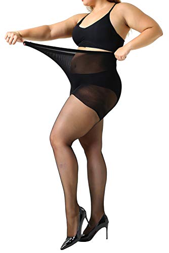 Image of MANZI Women's 2 Pairs Control Top Pantyhose High Waist Plus Size Tights Ultra-Soft