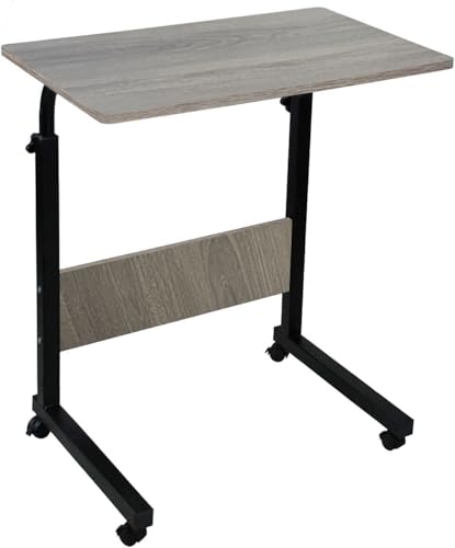 simpa Height Adjustable Mobile Laptop Table Workstation with Metal Frame & Rolling Castors - Oak...
