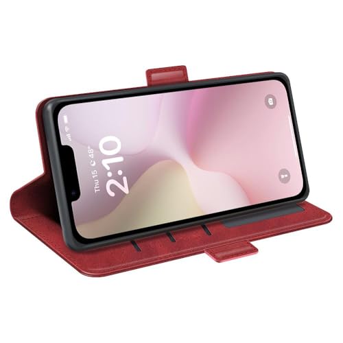 Image of Havilah for iPhone 16e Dual-Side Magnetic Buckle Horizontal Flip Faux Leather Phone Case iPhone 16e Case Cover(Red)