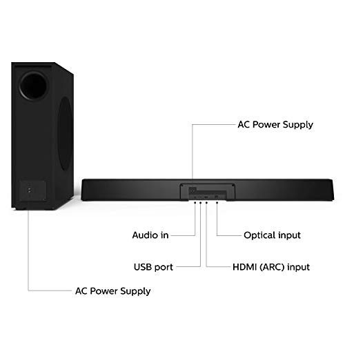 Image of Philips Audio HTL3310 2.1 CH 160 W Bluetooth Soundbar with Wireless Subwoofer, Dolby Digital Surround Sound, Optical Input and HDMI ARC