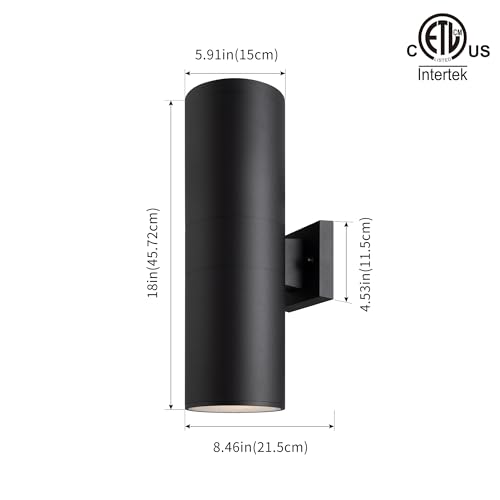 Image of mirrea 18 inch Modern Outdoor Porch Light in 2 Lights, Matte Black, 1 Pack