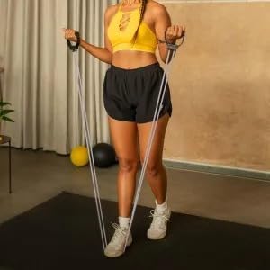 ShopiMoz Double Toning Resistance Tube Pull Rope Elastic Rubber Exercise Band for Stretching, Workout, Home Gym and Toning with Heavy Quality D Shaped Handles