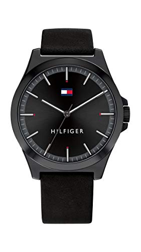 Tommy Hilfiger Men's Stainless Steel Quartz Watch with Leather Strap, Black, 20 (Model: 1791715)