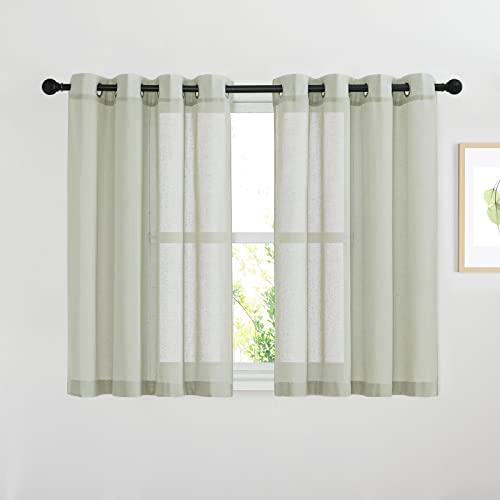 NICETOWN Sheer Linen Burlab Curtains & Drapes, Grommet Top Casual Semitransparent Sheer Privacy Window Treatment for Bedroom/Farmhouse, Sage Green, W52 x L45, Sold by 2 Panels