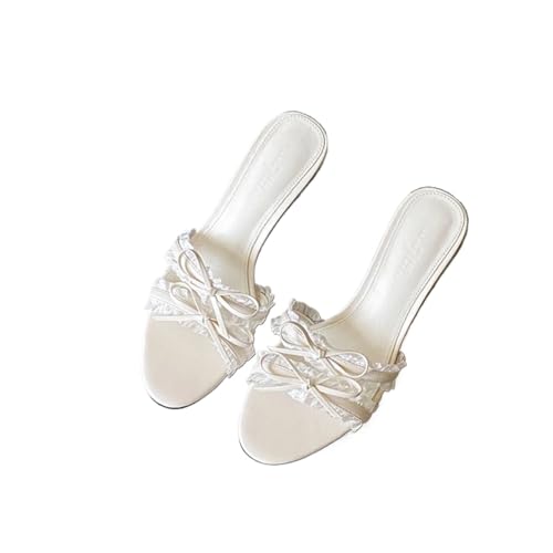 Kitten Heels Butterfly-Knot Women Thin Heels Slippers Shoes Footwear Round Toe Ladies Heeled Sandals(Color 1,9)