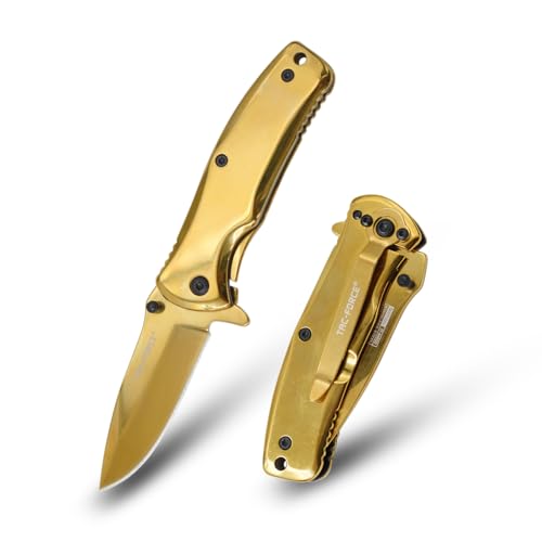 Tac-Force TiNite Coated Folding Pocket Knife 2.75 Stainless Steel Blade Frame Lock Black Stainless Steel Handle Pocket Clip 6.25 Overall Length