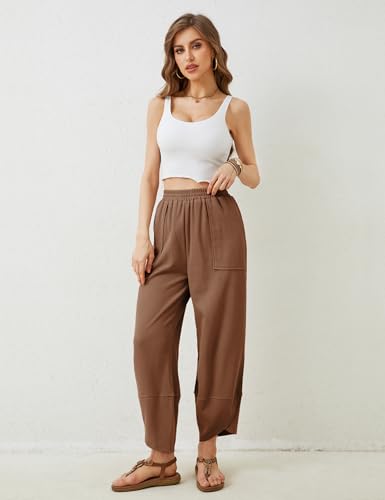 Image of Xiaoxuemeng Womens Baggy Wide Leg Pants Casual Elastic Waisted Palazzo Harem Pants with Pockets