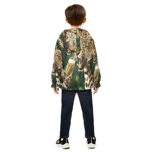 Leopard Drinking Champagne Artwork Toddler Fleece Jacket Girl Boys Hooded Fleece Jacket Coat4