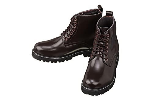Image of CALTO Men's Invisible Height Increasing Elevator Shoes - Dark Brown Leather Round-Toe Lace-up Work Boots - 3.3 Inches Taller - K8711 - Size 7 D(M) US