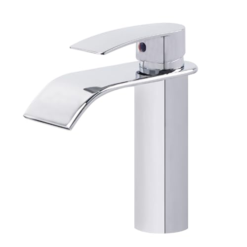 VirtuGro Rubinetto Bagno Lavabo Miscelatore Lavabo Bagno Rubinetto a Cascata con Cartucce in Ceramica Risparmio Idrico Miscelatore Monocomando Caldo e Freddo Regolabile in Acciaio inox 17CM Argenteo