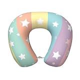 OSAM SPACE Rainbow Stripes Stars Travel Neck Pillow for Sleeping Neck Support Memory Foam Airplane Pillow U Shaped Pain Relief Pillows for Flight Train Car Office