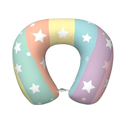 OSAM SPACE Rainbow Stripes Stars Travel Neck Pillow for Sleeping Neck Support Memory Foam Airplane Pillow U Shaped Pain Relief Pillows for Flight Train Car Office