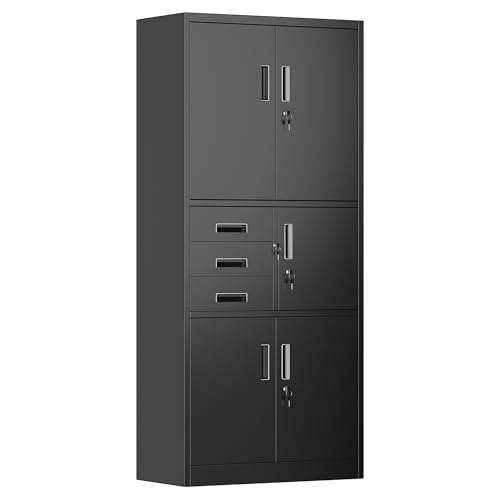 SUPEER Aktenschrank,Metallschrank mit DREI SchubladenLagerschränke,Stahlblech Pulverbeschichtung,Stahlschrank für Werkzeuge, Büro,180 x 80 x 40 cm(schwarz) SUPEER Aktenschrank,Metallschrank mit DREI SchubladenLagerschränke,Stahlblech Pulverbeschichtung,Stahlschrank für Werkzeuge, Büro,180 x 80 x 40 cm(schwarz)