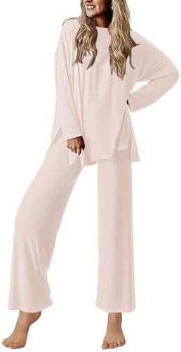Ekouaer Lounge Sets for Women Long Sleeve Pajamas Fall Loungewear Soft Comfy Pjs Two Piece Travel Outfits Set