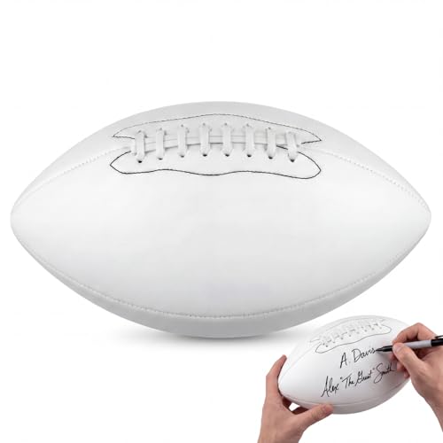 Hiboom 1 Pcs Autograph Football Blank 12 Inch Custom Football White with Air Pump Needle Set Collectible for Trophy Signing Anniversary Birthday Graduation Coach Appreciation