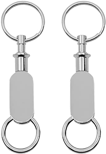 Stephanie Imports Set of 2 Quick Release, Detachable Valet Keychains With Dual Key Rings (Silver Oblong)