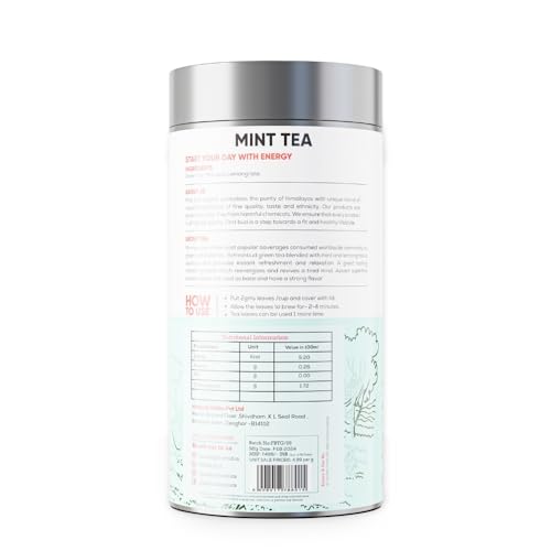 Image of First Bud Organics Mint Tea - 100gm | Refreshing, Soothing Herbal Blend | Pure Peppermint Leaves, Caffeine-Free | Digestive Health and Relaxation