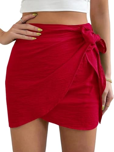 Solid Color Wrap-Around Knot Front Skirt Casual Basic Women's Summer Casual Vinage Skirt