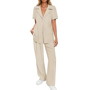 ZESICA Women’s 2025 Casual 2 Piece Outfits Short Sleeve Blazer Jacket and Wide Leg Pants Loose Business Suit Sets